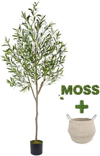 Warmplants Artificial Olive Tree 6ft Fake Plant with Woven Basket by Warmplants
