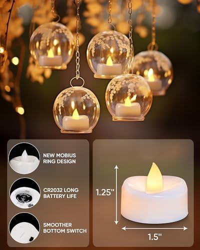 Merrynights Flameless Candles, 100-Pack Tea Lights Candles Battery Operated Bulk, Flameless Tealight Candles, LED Tea Lights for Christmas Halloween Wedding Fall Decor, 1.5'' D X 1.25'' H, Warm Yellow - Image 2