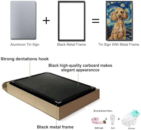 Metal Sign Tin Sign Vintage Wall Art Poodle Starry Night Poodle Chic Poodle in Night for Home Salon and Seasonal Celebrations Waterproof Aluminum 12×16 Inches with Metal Frame - Image 7