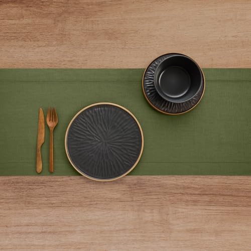 Solino Home 100% Linen Table Runner Olive, Classic Hemstitch 14 x 144 in - Image 3