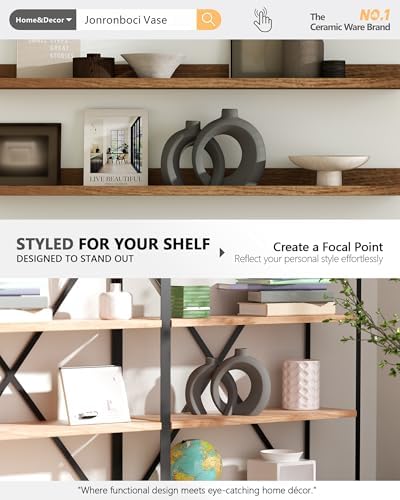 Set of 2 Gray Ceramic Vases for Home Decor Accents - Unique Hollow Donut Artistic Design Minimalism Industrial Scandinavian Style Decorative Vases for Shelf, Mantel, Entryway Table Decor (Matte Gray) - Image 6