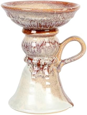 7.5 Inches Stoneware Pillar Holder with Handle and Reactive Glaze for 5 Inches Pillar, Brown - Image 6