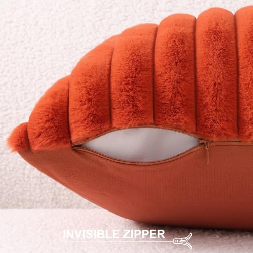 Pallene Faux Fur Fall Decorative Throw Pillow Covers 12x20 Set of 2, Rust - Image 3