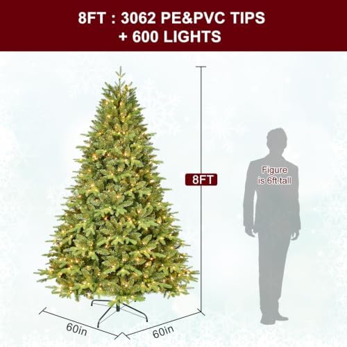 Treepool 8FT Prelit Artificial Christmas Tree, 3062 PE/PVC Tips, 600 Lights - Image 6