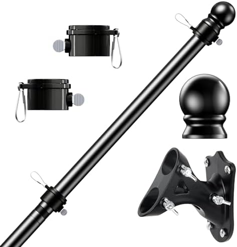 PHITRIC Flag Pole Kit, Tangle Free Spinning Stainless Steel Rustproof Flagpole for 3x5 Sports Fan Outdoor Flags for Outside House (Black, 6FT, with Bracket) by PHITRIC