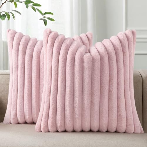 Pallene Faux Fur Decorative Throw Pillow Covers 26x26 Set of 2, Blush Pink by PALLENE