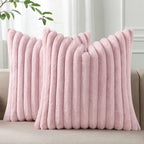 Pallene Faux Fur Decorative Throw Pillow Covers 24x24 Set of 2, Blush Pink by PALLENE