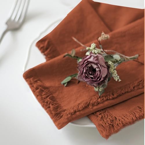Handmade Cloth Napkins 100% Cotton Napkins with Fringe，Delicate Handmade Cloth Napkins for Dinners, Parties, Weddings and More，18 x 18 Inch Set of 12 - Terracotta - Image 2