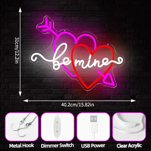 Valentine Be Mine Neon Sign Dimmable Double Hearts Neon Light Flashing Arrow Heart Window Lights Romantic Valentine'S Day Gift for Couples Bedroom Wall Decor - Image 5
