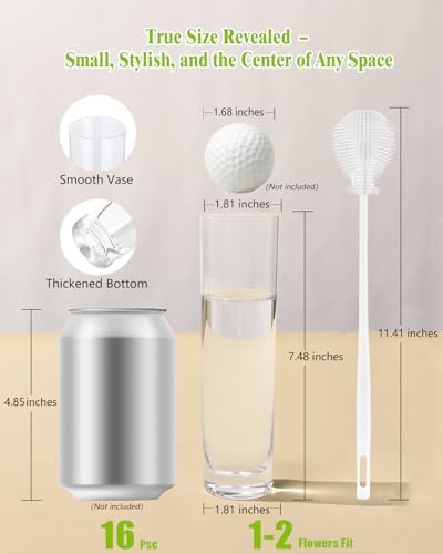 16PCS Glass Cylinder Bud Vases, 7.48" H x 1.81" W, Clear - Image 3