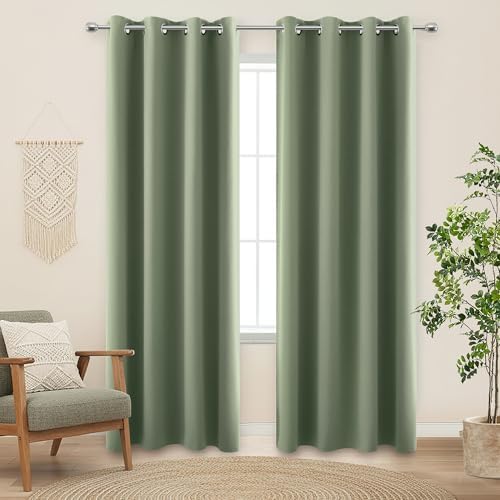 KOUFALL Nursery Curtains Boy Blackout, Sage Green Boho Woodland Theme Room Darkening Thermal Insulated Curtain Drapes for Bedroom Living Room,Wide 52 x 90 Inch Long, 2 Panel Set by KOUFALL