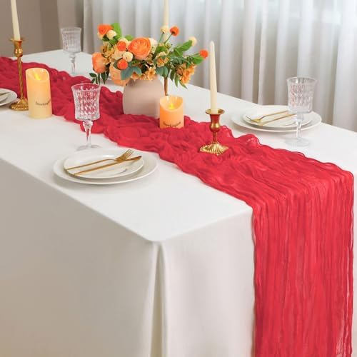 Snowkingdom 6 PCS Red Cheesecloth Table Runner 10 Ft, 120 inch Long Cheese Cloth Gauze Runners for Christmas Wedding Bridal Baby Shower Birthday Holiday Party Table Decorations - Image 5