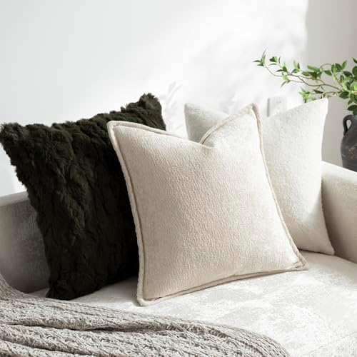 DEZENE Pack of 2 Beige Decorative Throw Pillow Covers 22x22 Cozy Soft Chenille Accent Vintage Square Couch Pillow Covers for Home Decor Bed Sofa Living Room - Image 4