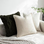DEZENE Pack of 2 Beige Decorative Throw Pillow Covers 24x24 Cozy Soft Chenille Accent Vintage Square Couch Pillow Covers for Home Decor Bed Sofa Living Room - Image 4
