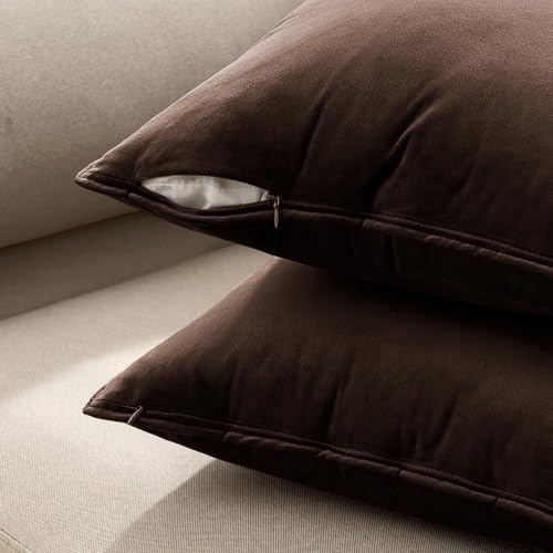MIULEE Decorative Dark Brown Velvet Euro Sham Throw Pillow Covers 24x24 in - Image 6
