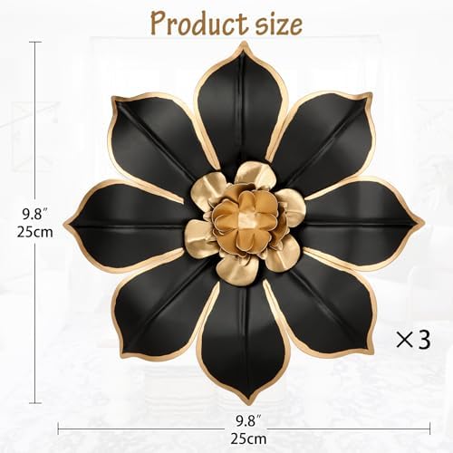 Villa Como Set of 3 Black and Gold Metal Flowers Wall Art Decor 10" - Image 2