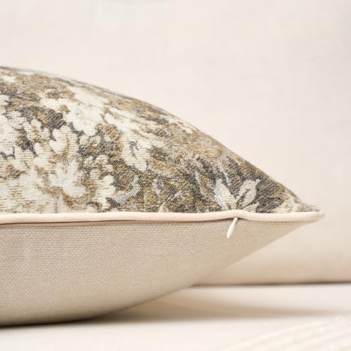 FANAMI Vintage Floral Throw Pillow Covers 20x20 Set of 2 Boho Farmhouse Accent Pillowcase Neutral Modern Chenille Square Decorative Cushion Covers for Couch Sofa Bed Living Room Home Decor, Beige - Image 3