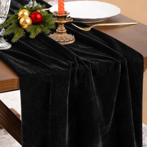 4 Pack Black Velvet Table Runner Cloth Fall Luxurious Wedding Party Decor by Socomi