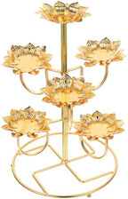 Healifty 7-Light Lotus Tealight Candle Holder Gold Metal Lotus Flower Stand by Healifty