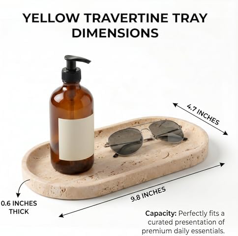 YKAJO Yellow Travertine Oval Marble Tray, 9.8x4.7 Vanity Perfume Organizer - Image 3