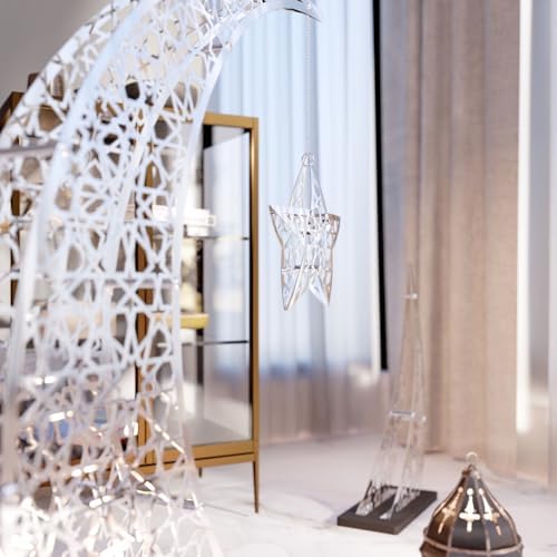 iwa concept Ramadan Crescent Moon Decor Islamic Home Decoration for Eid Muslim Gifts (Shiny Silver, 33x24.4 inches | 84x62 cm) - Image 5