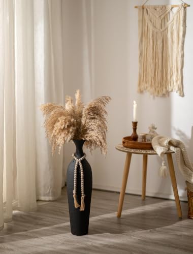 Sziqiqi Black Tall Floor Vase, Metal Floor Decor with Bead String for Home - Image 3