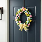 Glitzhome 18" H Easter Wreath with Artificial Easter Eggs Berries for Front Door Wall Decor, Spring Easter Egg Shaped Garland with Colored Eggs Bow Knot Holiday Decoration - Image 3