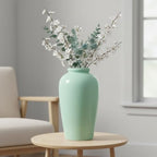 Green Ceramic Vase - 11 Inch Tall Modern Decorative Flower Vase for Living Room, Pottery Centerpiece Vases Home Decor, Eucalyptus, Mantel Decor, Side Table, Kitchen Decoration - Image 3