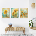Zeredi Sunflowers Canvas Wall Art Prints, Vintage Impressionist Yellow Flowers Painting Wall Decor, Vintage Watercolor Style Artwork for Living Room Bedroom Framed Ready to Hang 12"x16" Set of 3 - Image 5