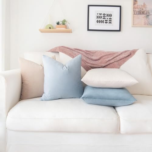 MONDAY MOOSE Decorative Throw Pillow Covers Cushion Cases, Set of 4 Soft Velvet Modern Designs, Mix and Match for Home Decor, Pillow Inserts Not Included (20x20 inch, Beige/Light Blue) - Image 3
