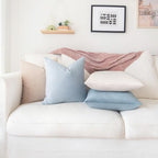 MONDAY MOOSE Decorative Throw Pillow Covers Cushion Cases, Set of 4 Soft Velvet Modern Designs, Mix and Match for Home Decor, Pillow Inserts Not Included (18x18 inch, Beige/Light Blue) - Image 3