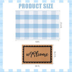 2 Pcs Blue Welcome Mats for Front Door Layered Buffalo Plaid Outdoor Rug - Image 2