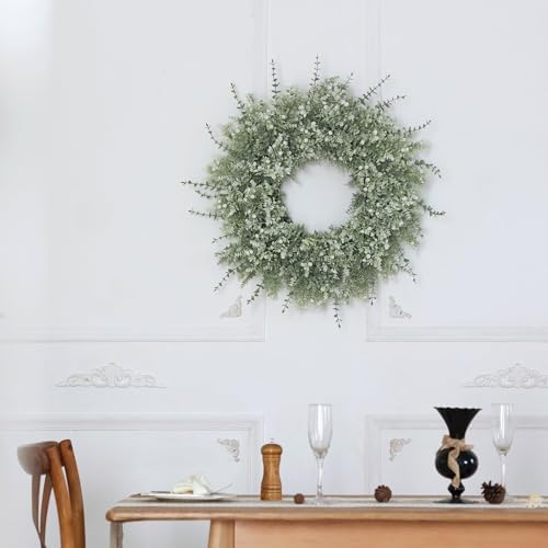 26" Large Artificial Eucalyptus Wreath for Front Door Decor (White-Green) - Image 6