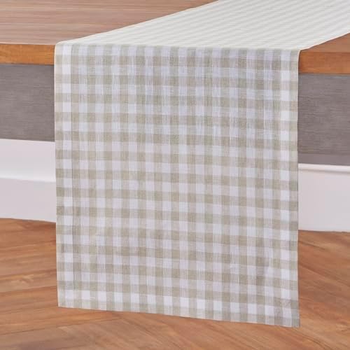 Solino Home 100% Pure Linen Table Runner Natural, Gingham Check 14 x 144 in - Image 2
