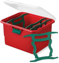 HOMZ Holiday Christmas Light Storage Bin, Plastic Container Boxes w/Cord Organizers, Red/Green - Large Stackable Organizing Containers for Seasonal Ornament and Decorations by Homz