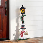 Glitzhome 36.75" H Lighted Christmas Snowman Porch Sign,Whimsical Wooden Porch Decor with Illuminated Street Lamp & Timer,Merry Christmas Sign for Holiday Front Porch Outdoor Decorations - Image 5