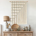 Jakalin Macrame Wall Hanging, Ivory Tassel Ball Boho Wall Decor, 27"x31" by Jakalin