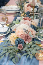 TINGE TIME Dusty Rose & Navy Blue Flower Garlands, 2 PCS Artificial Eucalyptus Arch Flowers, Handcraft Artificial Rose Garlands for Arch Wedding Sweetheart Table Ceremony Backdrop Decorations for Home - Image 5