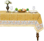 Home Spun & Crafts 60x90 Inches Rectangle Hand Block Print Tablecloth, 100% Cotton, Bee Yellow Floral Table Cloths Washable, Traditional Indian for Dining Outdoor Thanksgiving Halloween Christmas by HomeSpunCrafts