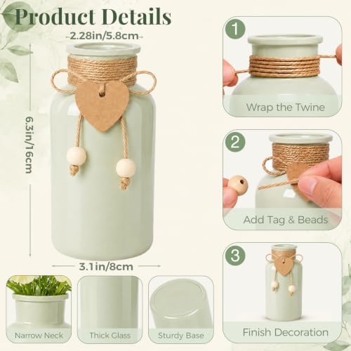 TBWIND Mason Jar Vases for Centerpieces, 12PCS Sage Green Glass Flower Vase - Image 2