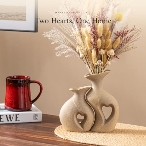 Heart Vase Set of 2, Ceramic Vases for Home Decor, Wedding Gift for Couples - Image 4