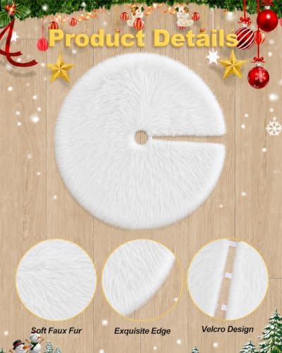 COOLWUFAN 60 Inches Faux Fur Christmas Tree Skirt, White Plush - Image 6