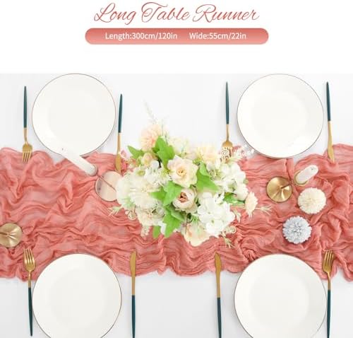 20 Pack Coral Cheesecloth Table Runner 120 Inch 10FT Rustic Boho Gauze Cheese Cloth Table Runner for Wedding Party Baby Shower Thanksgiving Christmas Decoration - Image 5