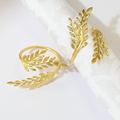 Gold Napkin Rings Set of 24, Leaf Metal Napkin Holders - Image 6