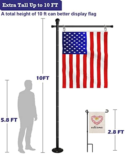 10FT Garden Flag Stand Pole for 3x5 Flags with Hard Ground Base - Image 2