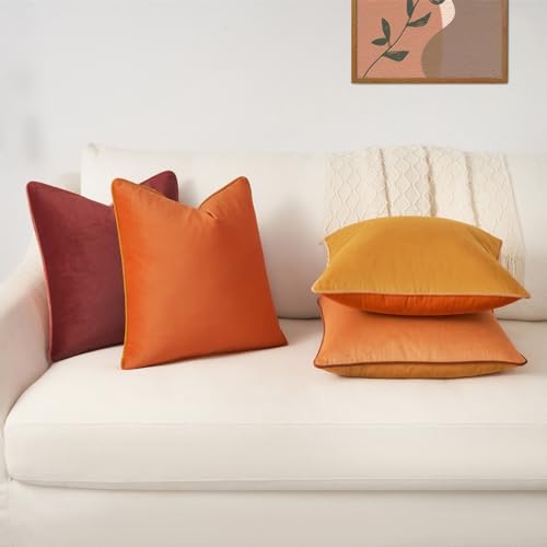 MONDAY MOOSE Decorative Throw Pillow Covers Cushion Cases, Set of 4 Soft Velvet Modern Double-Sided Designs, Mix and Match for Home Decor, Pillow Inserts Not Included (16x16 inch, Orange/Brown) - Image 5
