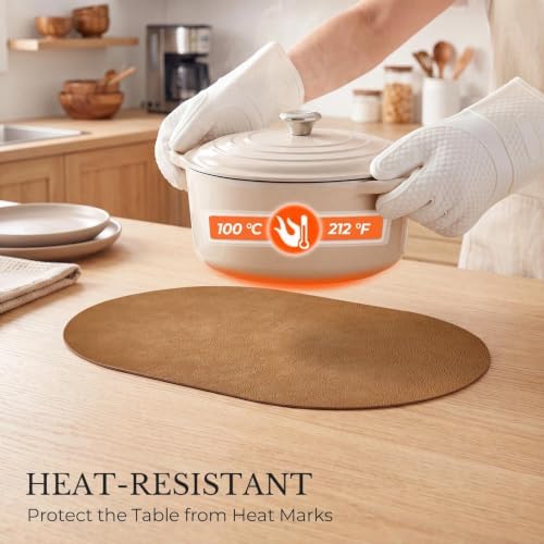 MOSAYT Vinyl Faux Leather Oval Placemats, Set of 8, Reddish Brown - Image 4