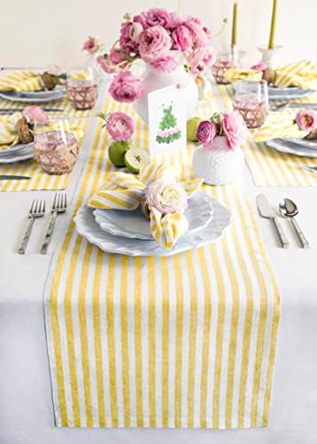 Solino Home 100% Pure Linen Table Runner, 14 x 90 in, Yellow, Amalfi Stripe by SolinoHome