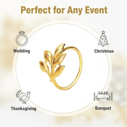 100 Pcs Gold Napkin Rings Bulk Delicate Napkin Holder for Dining Wedding Party Banquet Table Decroration Christmas and Daily Use - Gold Leaf - Image 4