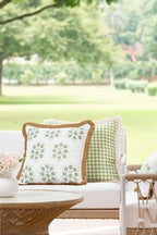 Hofdeco Premium Coastal Patio Indoor Outdoor Throw Pillow Cover Only, 20"x20" Water Repellent for Backyard, Couch, Green Embroidered Floral with Fringe - Image 2